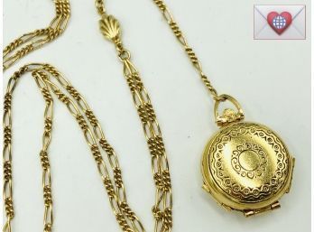 Bright Shiny Pop Open Engraved Gold Tone Multi-Photo Locket EZ Don Long Necklace