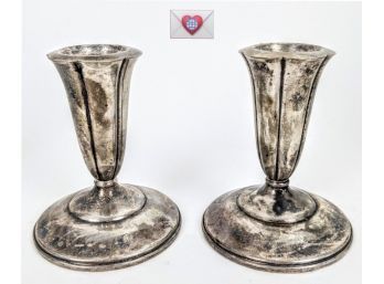 Saks Fifth Avenue ~ Pair Of Weighted Patinated Sterling Silver Candlesticks
