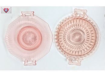 Sweet And Perfect Pair Of 1930s Pink Depression Glass Platters ~ 10' Each