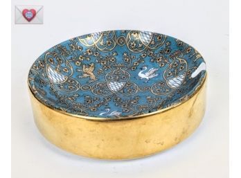 Western Germany ~ Mid Century Blue And Gold Printed Porcelain Artful Ashtray