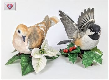 Chickadee And Turtle Dove Lenox Fine Porcelain Collectible Bird Figures ~ MINT!