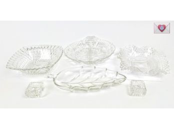 Six Pieces Of Dazzling Crystal Display Dishes Four Bowls And Two Candlestick Holders