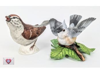 Tufted Titmouse And Russet Sparrow ~ Lenox And Goebel Fine Porcelain Bird Figures