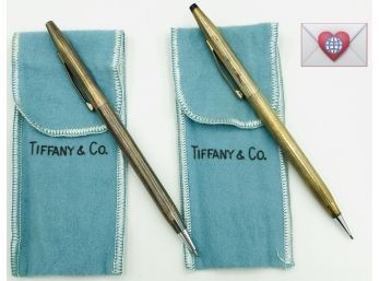 Vintage Tiffany & Co. Sterling Silver Pen Pencil Set In Felt Pouches