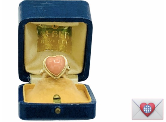 Special! Large Heart Shaped Coral Solid 14K Gold Vintage Love Ring ~ Size 5.75