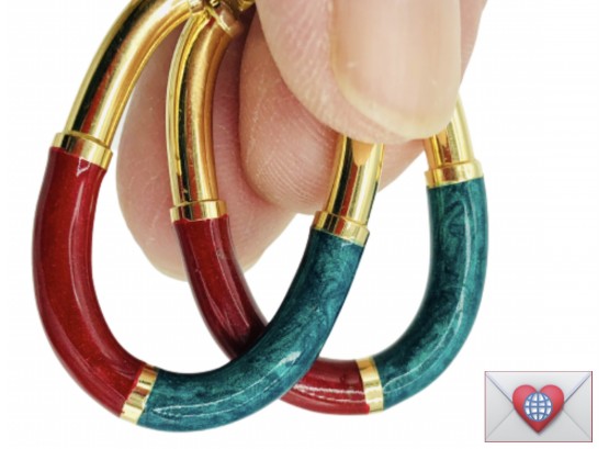 Superb!! Italian Fine Enamel 18K Solid Gold Handmade Hoop Pierced Earrings Exceptional Craftsmanship ~ 7.8g