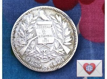 1894 Gustamala Silver .835 Lei 2 Reales ~ Frick Estate Provenance {World Coin R}