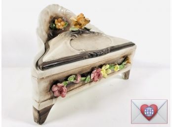 Italian Capodimonte Hand Glazed Porcelain Triangular Vanity Dish With Hand Sculpted Figural Flowers