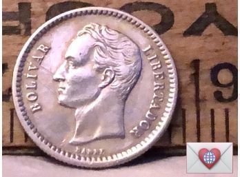 Coin Collectors ~ 2.5 GRS SILVER LEI .835 1945 VENEZUELA 1/2 BOLIVAR ~ Frick Estate Provenance {World Coin E}