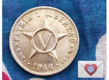 Coin Collectors ~ Cuba 1946 Cinco Centavos ~ Frick Estate Provenance {World Coin Q}