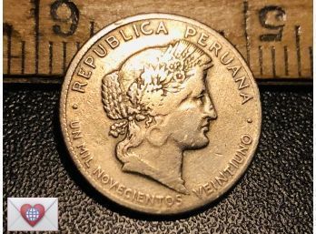 Coin Collectors ~ Peru 1921 Republica Peruana 20 Centavos ~ Frick Estate Provenance {World Coin A}