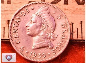 Coin Collectors ~ 1939 Dominican Republic 5 Centavos ~ Frick Estate Provenance {World Coin D}