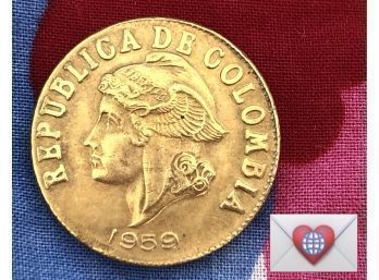 Coin Collectors ~ 1959 Republica De Columbia II Centavos ~ Frick Estate Provenance {World Coin O}