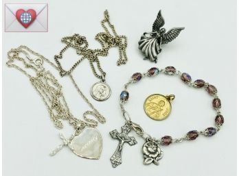 Sterling And Silver Tone Christian Religious Lot