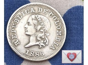 Coin Collectors ~ 1886 Republic De Columbia 5 Centavos ~ Frick Estate Provenance {World Coin M}