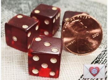 4 Quirky Vintage Hand Drilled Lucky Old Red Translucent Dice