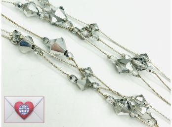 Flashy Grey Crystals On Silver Multi-Strand Date Night Necklace
