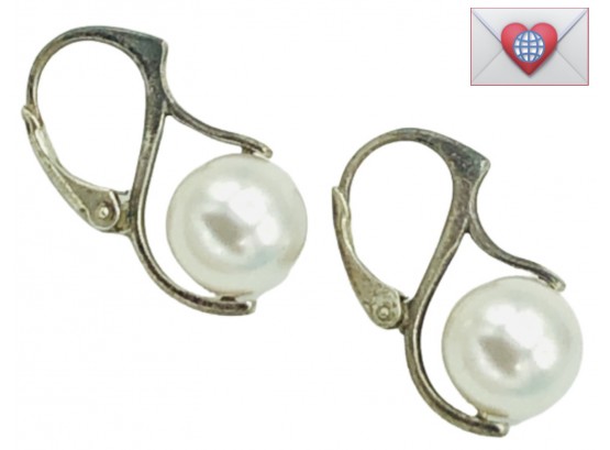 Excellent Design! Patinated Sterling Silver And Pearls Pierced Earrings