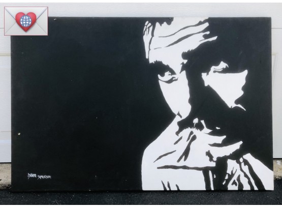 Clark Gable! Large 1970s Original Signed Painting On Canvas