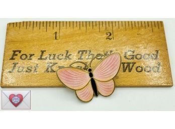 Vintage Hallmarked 925S Sweden Sterling Black & Pink Enamel Butterfly Brooch ~ Mint