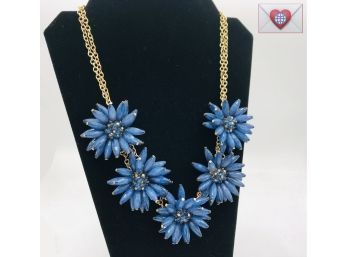 Big! Bold! Fun! Flowers! Denim Blue Beads Statement Necklace