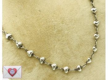 Puffed Sterling Love Hearts Links Shorter Neck Chain ~ 14.5'