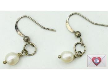 Simple Lightweight Small Pearl Dangle Sterling Drop Fishhook Pierced Earrings