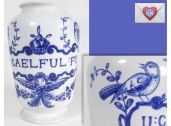 Flow Blue And White Vase Lilly Of Portugal Romantic Bird