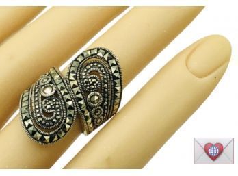 Stunning Perfect Heavy Sterling Marcasite Wrap Ring Size 6.5