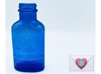 Small Vintage Blue Glass Milk Of Magnesia Bottle USA ~ MINT