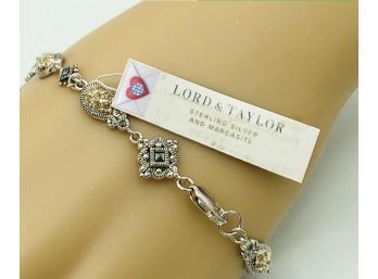 $170. Lord And Taylor Sterling Marcasite Link Bracelet ~ Brand New With Tag