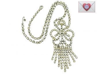 Sparkly Dangly Vintage White Rhinestones Fancy Dress Necklace