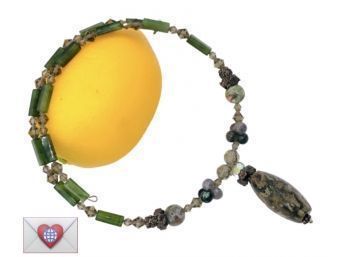 Gorgeous Green Jade Variegated Jasper And Crystals Spring Coiled Drop Choker