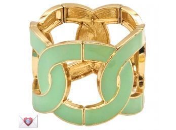 Oh The Color! Mint Green Gold Tone CC Elasticated Fashion Bracelet