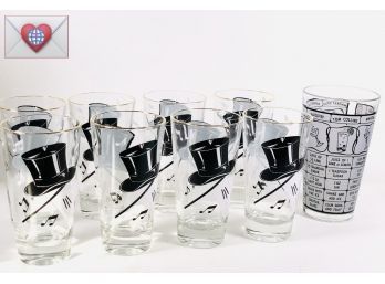 Fancy Gent Music Vintage 8 Litho Printed B&W Tumblers With Bonus Bartender Recipe Glass ~ So Cool!