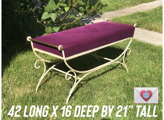 Fabs! Vintage Boudoir Bench ~ Heavy Wrought Iron Deep Purple Velvet Seat 60 Years Old