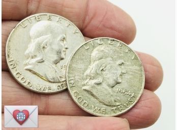 Pair Of .900 Silver Franklin Half Dollars ~ 1957 & 1952