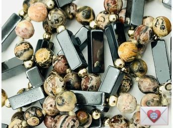 Natural Landscape Jasper Hematite & Gold Filled Beads Slip-On Necklace Beautiful