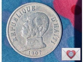 Coin Collectors ~ 1907 Republique D'Haiti 20 Centimes Large Coin ~ Frick Estate Provenance {World Coin BB}