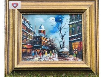 Original Signed Impressionistic Impasto Cityscape With Figures ~ Oil Painting On Canvas Beautifully Framed