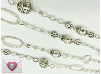 '48' X-Long Artsy Boho Silver Tone Links And Beads {Brighton?} Necklace