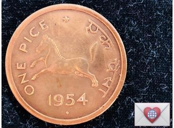 Coin Collectors ~ 1954 1 Pice India Rupee ~ Frick Estate Provenance {World Coin A-2}
