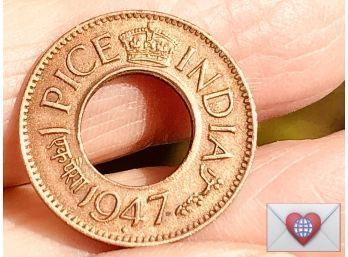 Rare Doughnut Coin! 1947 India 1 Pice George VI ~ Frick Estate Provenance {World Coin A-7}