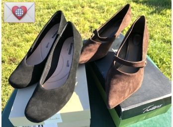Size 9W 2 Pr. Creamy Comfort Black & Brown Suede {heel And Wedge} Shoes ~ NEW IN BOXES