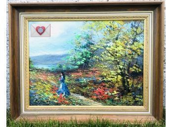 Original Signed Impressionistic Impasto Landscape With Woman ~ Oil Painting On Canvas Beautifully Framed