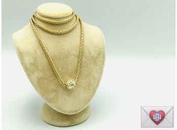 28.6g Solid 14K Italian Gold Long Massive Bright Thick Foxtail Chain With Crystal Encrusted Orb Bead 28'