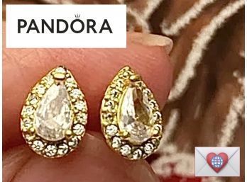 Pandora Crystals Teardrop 14K/Sterling {ALE} Post Earrings ~ New In Box
