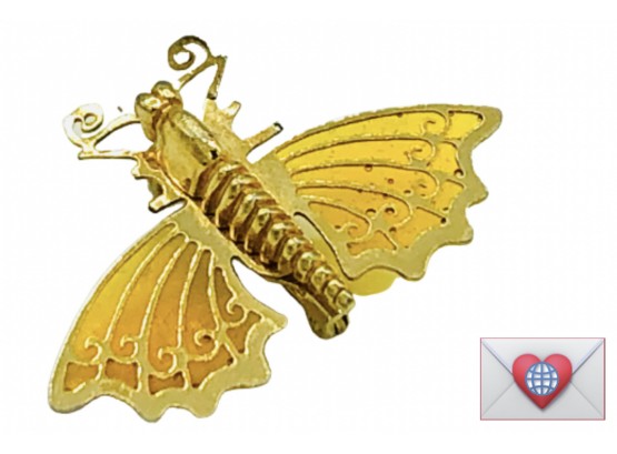 Thweet! Vintage Mod Metal Gold Tone Yellow Plastic Curly Antenna Butterfly  Brooch