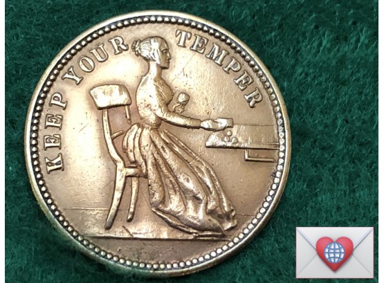 Queen Victoria WHIST GAMBLING TOKEN! Keep Your Temper ~ Frick Estate Provenance {World Coin H-22}