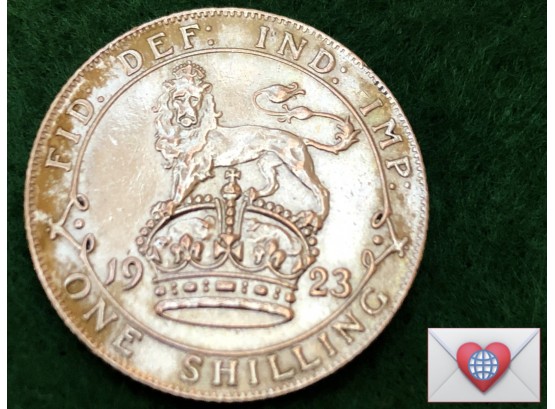 Coin Collectors ~ .500 Sterling Silver 1923 George V ~ 1 Shilling ~ Frick Estate Provenance {World Coin H-7}